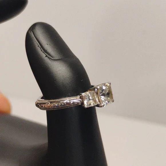 Tacori Set Of  Sterling 925 Silver Trio Princess CZ Ring And Matching Band Sz 7 - Picture 4 of 16